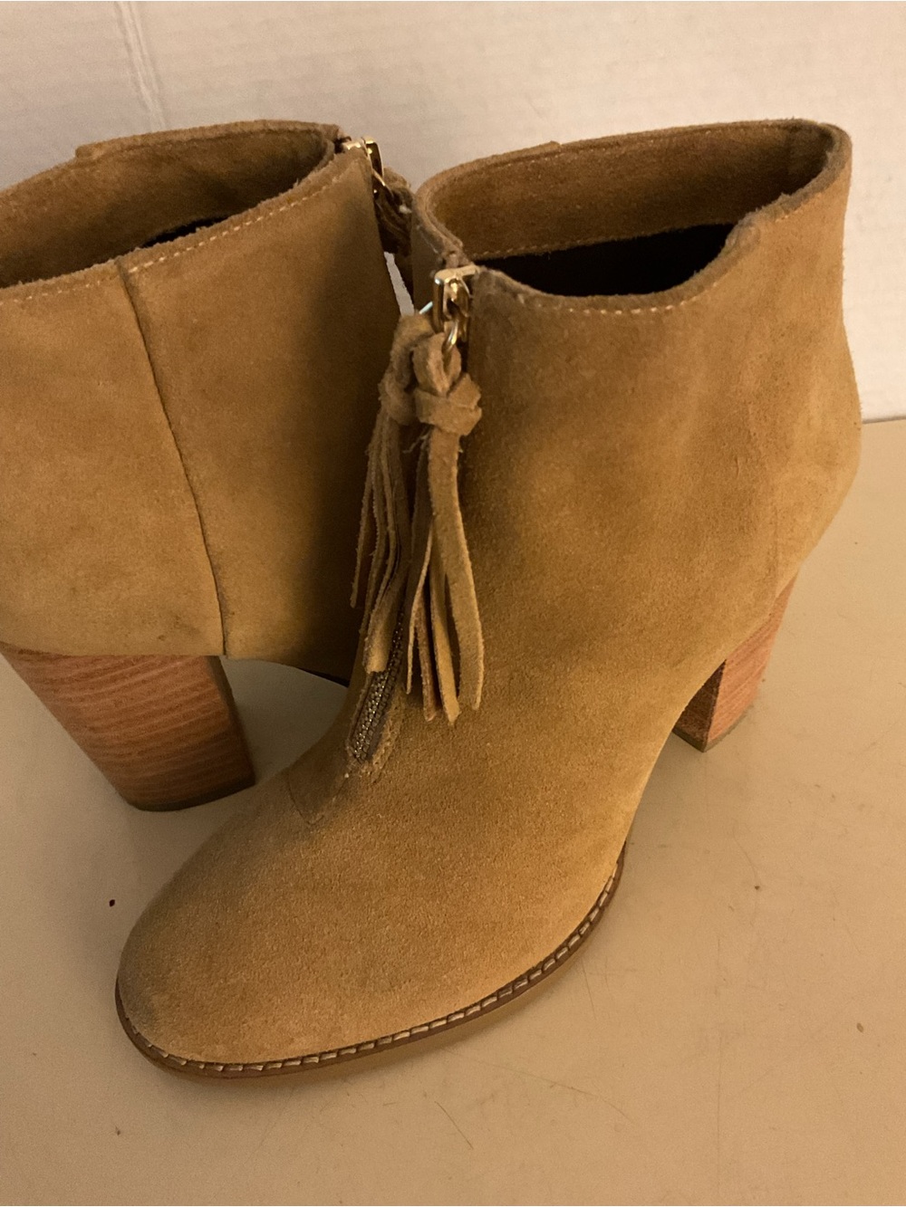 French Connection women tan suede heel boots US 8